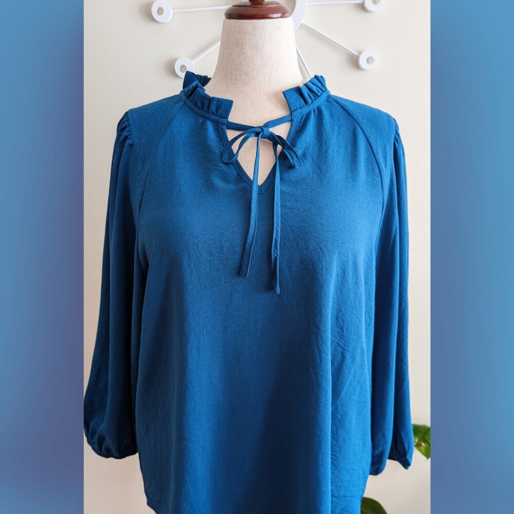 NWT Royal Blue Peasant Top 3X, Soft Blouse with Stretch, Plus Boutique Closeout